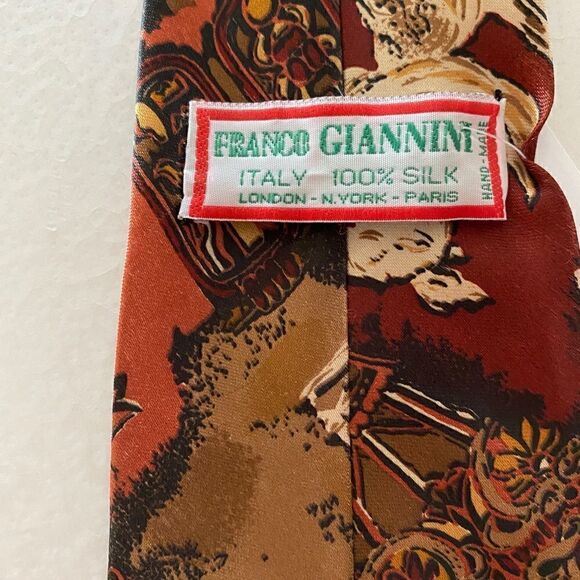 FRANCO Giannini 100% silk 4” wide necktie rust brown Italy - Picture 5 of 10